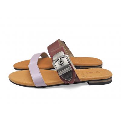 SALE 50% Women Sandals Flat SC-73 Light Purple Nappa-Crimson Nappa