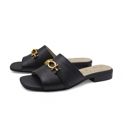 Women Sandals SC-79 Black Corrected Grain Leather