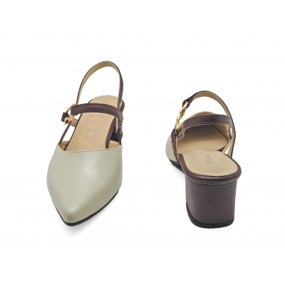 Women Sandals SC-87 Cream-Brown Nappa