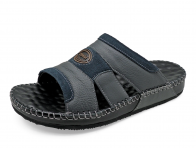 Men Sandals SKC-14 Gray Corrected Grain Leather-Navy Suede