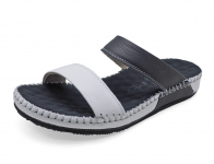 Sandals Flat SKC-16 White-Navy Corrected Grain Leather