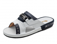 Men Sandals SKF-16 White Corrected Grain Leather-Navy Nappa-Navy Suede