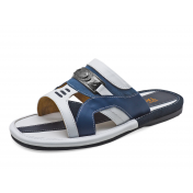 Men Sandals SKF-21 White-Blue Nappa-Grey Suede