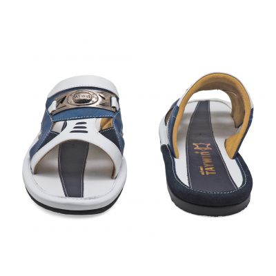 รองเท้าแตะ SKF-21 หนังนิ่มขาว-นิ่มน้ำเงิน-กลับเทาฟ้าสลับ