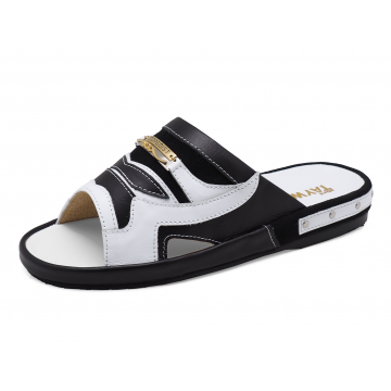 Men Sandals SKF-25 WHITE NAPPA-BLACK SUEDE-BLACK NAPPA