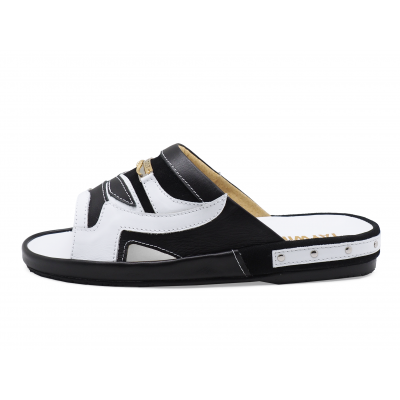 Men Sandals SKF-25 WHITE NAPPA-BLACK SUEDE-BLACK NAPPA