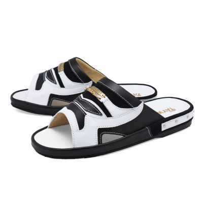 Men Sandals SKF-25 WHITE NAPPA-BLACK SUEDE-BLACK NAPPA