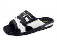 Men Sandals SKF-27 Black-White Corrected Grain Leather-Red Suede