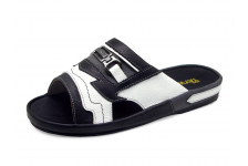 Men Sandals SKF-27 Black-White Corrected Grain Leather-Red Suede