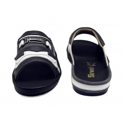 Men Sandals SKF-27 Black-White Corrected Grain Leather-Red Suede