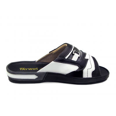 Men Sandals SKF-27 Black-White Corrected Grain Leather-Red Suede