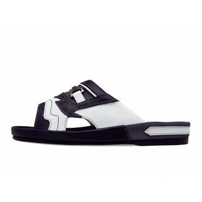 Men Sandals SKF-27 Black-White Corrected Grain Leather-Red Suede