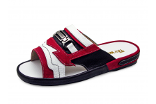 Men Sandals SKF-27 Red Suede-White-Black Corrected Grain Leather