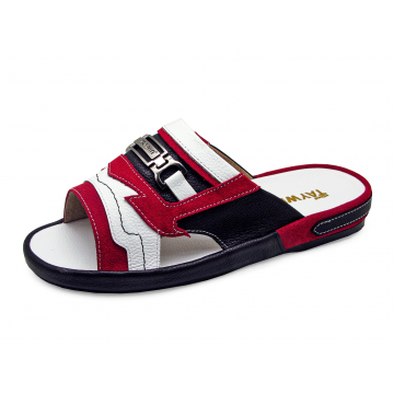 Men Sandals SKF-27 Red Suede-White-Black Corrected Grain Leather