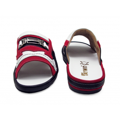 Men Sandals SKF-27 Red Suede-White-Black Corrected Grain Leather