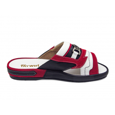 Men Sandals SKF-27 Red Suede-White-Black Corrected Grain Leather