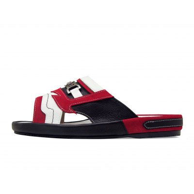 Men Sandals SKF-27 Red Suede-White-Black Corrected Grain Leather