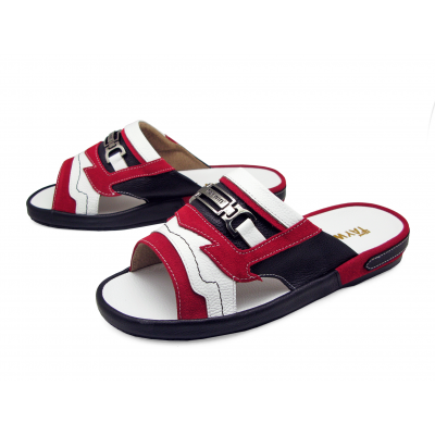 Men Sandals SKF-27 Red Suede-White-Black Corrected Grain Leather