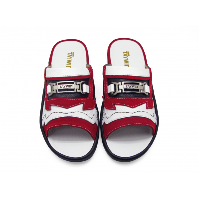 Men Sandals SKF-27 Red Suede-White-Black Corrected Grain Leather