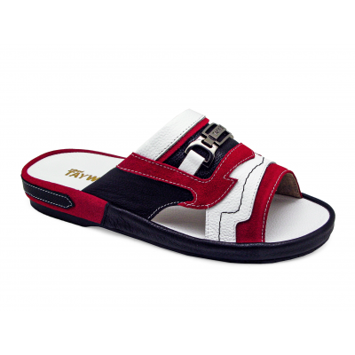 Men Sandals SKF-27 Red Suede-White-Black Corrected Grain Leather