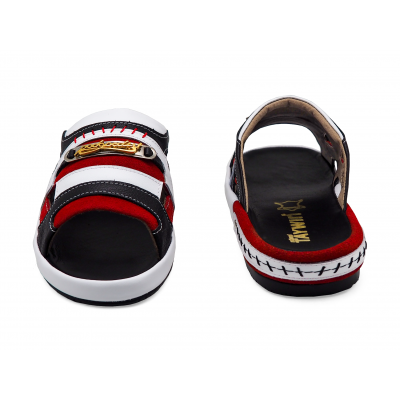 Men Sandals SKF-33 Black Corrected Grain Leather-Red Suede-White Nappa