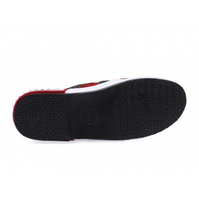 Men Sandals SKF-33 Black Corrected Grain Leather-Red Suede-White Nappa