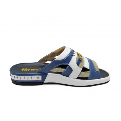 SALE 50% Men Sandals SKF-33 Navy Nappa-Off White Suede-White Nappa