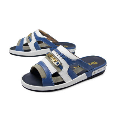 SALE 50% Men Sandals SKF-33 Navy Nappa-Off White Suede-White Nappa