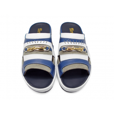 SALE 50% Men Sandals SKF-33 Navy Nappa-Off White Suede-White Nappa