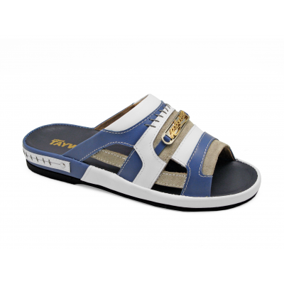 SALE 50% Men Sandals SKF-33 Navy Nappa-Off White Suede-White Nappa