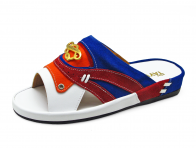 Men Sandals SKF-34 White Nappa-Red&Blue Suede-Orange Fabric