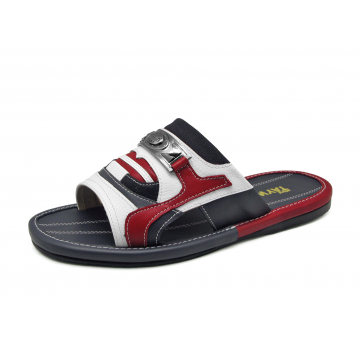 Men Sandals SKF-35 White Corrected Grain Leather-Navy Nappa-Red Nappa-Black Fabric