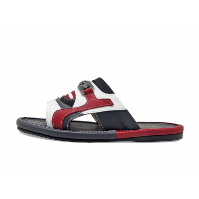 Men Sandals SKF-35 White Corrected Grain Leather-Navy Nappa-Red Nappa-Black Fabric