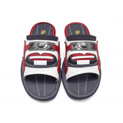 Men Sandals SKF-35 White Corrected Grain Leather-Navy Nappa-Red Nappa-Black Fabric
