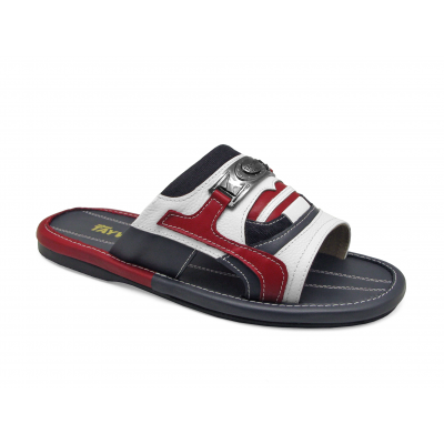Men Sandals SKF-35 White Corrected Grain Leather-Navy Nappa-Red Nappa-Black Fabric