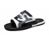 Men Sandals SKF-35 White Corrected Grain Leather-Light Nappa-Black Nappa-Gray Fabric