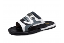 Men Sandals SKF-35 White Corrected Grain Leather-Light Nappa-Black Nappa-Gray Fabric