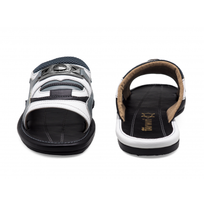 Men Sandals SKF-35 White Corrected Grain Leather-Light Nappa-Black Nappa-Gray Fabric