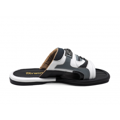 Men Sandals SKF-35 White Corrected Grain Leather-Light Nappa-Black Nappa-Gray Fabric