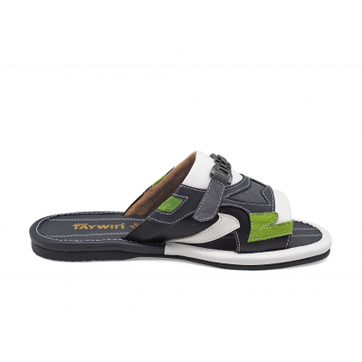 Men Sandals SKF-36 White&Navy Nappa-Grey&Green Suede