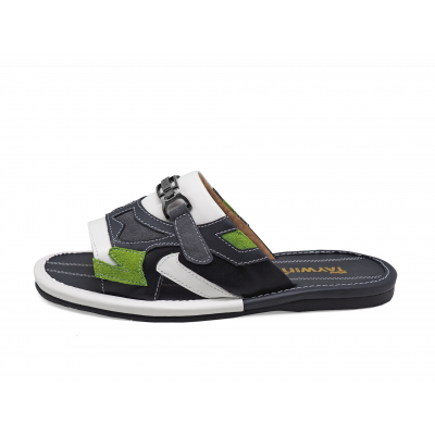 Men Sandals SKF-36 White&Navy Nappa-Grey&Green Suede
