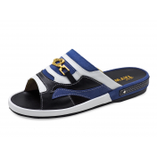 Men Sandals SKF-37 White Nappa-Blue Suede-Black Nappa