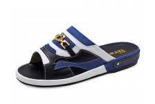 Men Sandals SKF-37 White Nappa-Blue Suede-Black Nappa