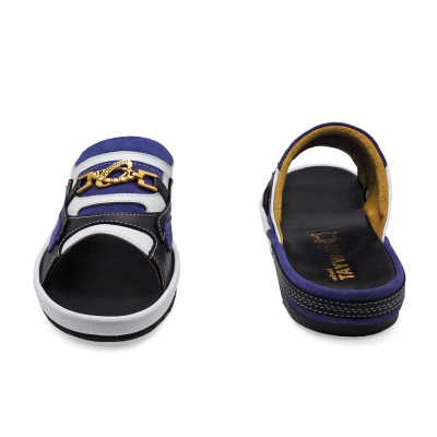 Men Sandals SKF-37 White Nappa-Blue Suede-Black Nappa