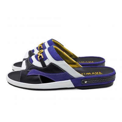 Men Sandals SKF-37 White Nappa-Blue Suede-Black Nappa