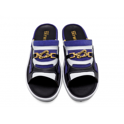 Men Sandals SKF-37 White Nappa-Blue Suede-Black Nappa