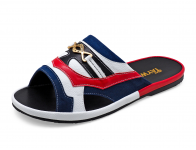Men Sandals SKF-39 Navy Suede-White Corrected Grain-Red Nappa Microfiber Leather