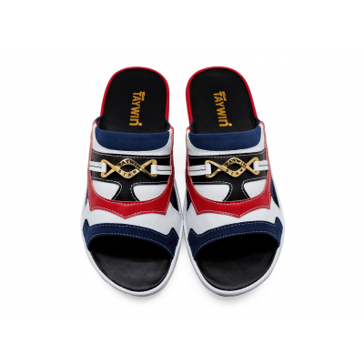 Men Sandals SKF-39 Navy Suede-White Corrected Grain-Red Nappa Microfiber Leather