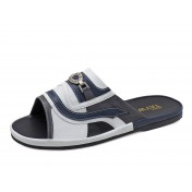 Men Sandals SKF-40 Dark Gray Nappa-White-Navy Nappa Microfiber Leather