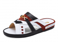 Men Sandals SKF-42 White Nappa-Red&Black Velvet Suede-Black Nappa